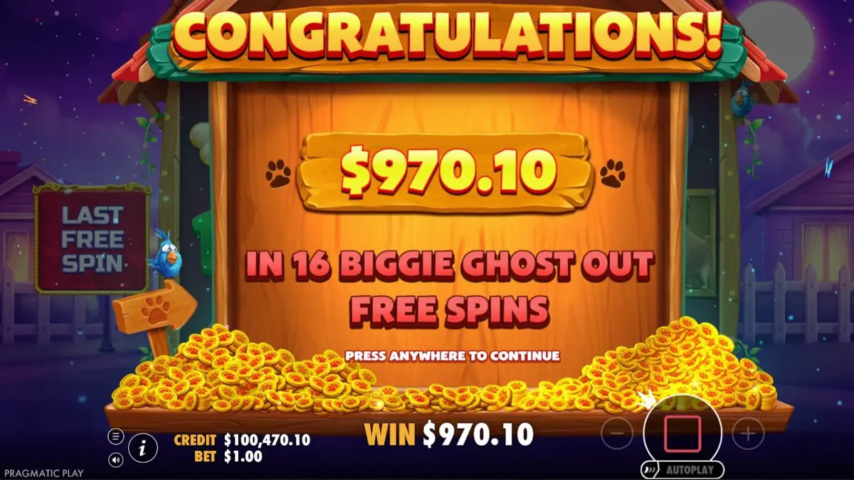 Interface colorida e temática do slot The Big Dog House com cães adoráveis